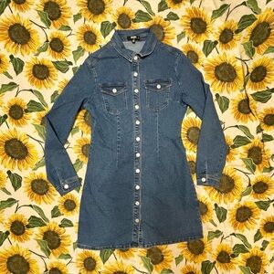 Retro-inspired Stretch Denim Mini Dress - Tall